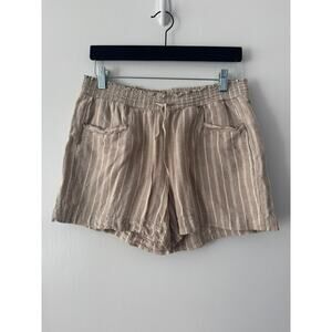 Briggs Tan White Striped Linen Blend Shorts Sz 12 Beach Boho Resort Travel